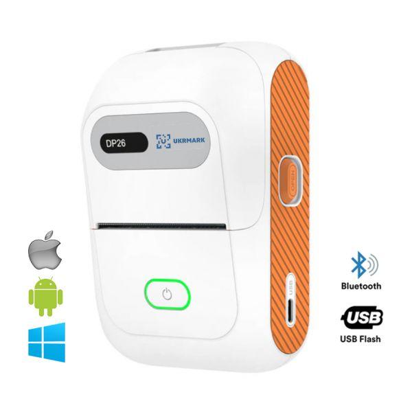 Портативний 2" термопринтер 20-57мм Bluetooth Ukrmark DP26WT білий