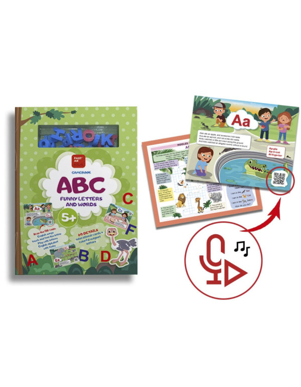 Інтерактивна книга-гра «Веселі букви та слова», FastAR kids, англійська мова, ігровий посібник, 60 деталей, букви на магнітах, фото 1