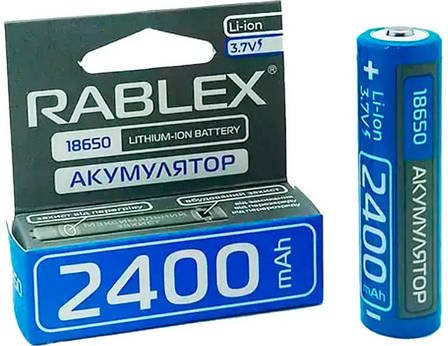 Літій-іонний акумулятор із захистом Rablex 2400 mAh 18650 (Li-ion) 3,7 V Original, фото 1