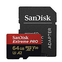 Карта пам'яті microSDXC (UHS-1 U3) SanDisk Extreme Pro A2 64Gb class 10 V30 (R200MB/s,W90MB/s) (adapter)
