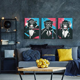 Комплект картин за номерами Riviera Blanca Три мавпи (ITR-033) 3 шт в наборі