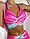 Літній купальник яскраво рожевого кольору з топом і високими трусиками, фото 5