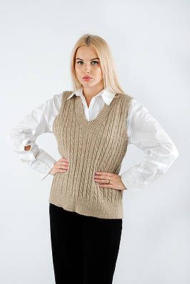 Жилет жіночий з декоративною в'язкою темно-бежевий 63004 (2000000114163)
