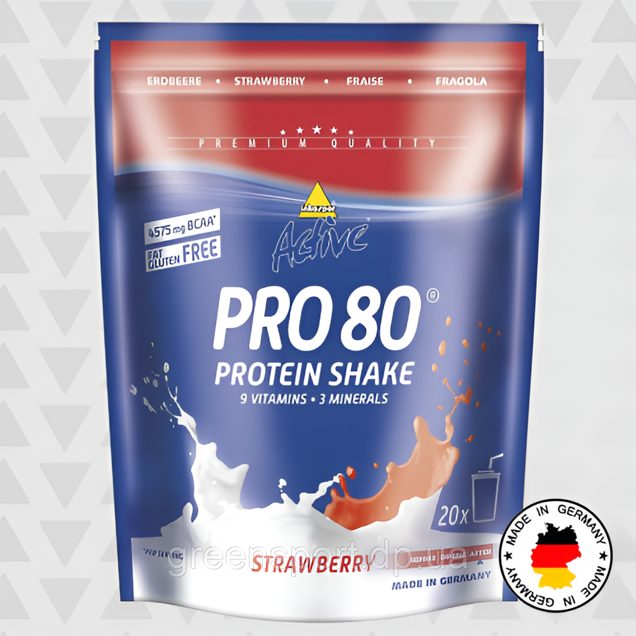 Inkospor Active Pro 80, смак полуниця 500 г, протеїни, молочний білок, сироватковий білок, яєчний білок