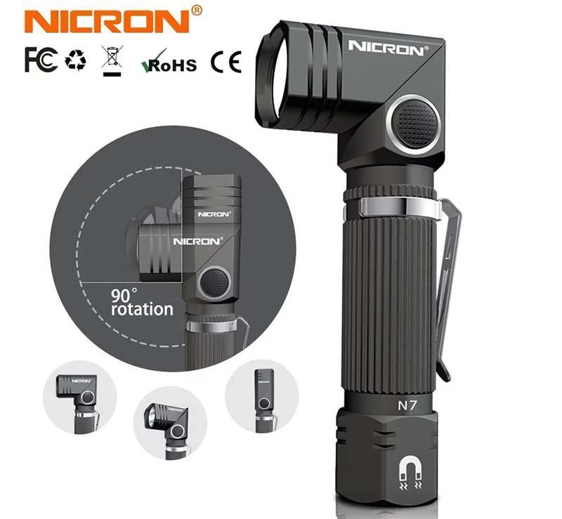 Ручний поворотний ліхтар NICRON N7 (600LM, Samsung LED, Магніт, Кліпса) Кишеньковий Г-подібний ліхтарик