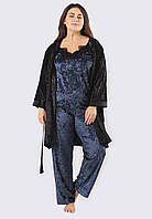 Комплект Хлоя супер батал халат+майка+брюки Ghazel 17111-11 88 Черный халат Синий комплект 56 MN, код: 7358015