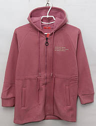 Тепла зимова подовжена кофта на дівчинку з блискавкою та капюшоном в розмірі 152 і 164