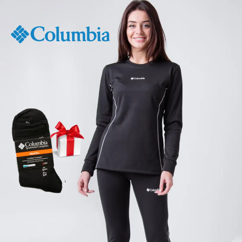 Чорна повсякденна термобілизна із флісу для зими для жінок, Термобілизна для активного відпочинку+шкарпетки в подарунок