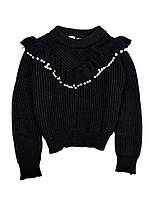 Жіночий чорний укорочений джемпер з воланом Zara прикрашений перлами Розмір L