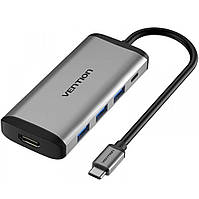 USB-хаб Vention Type-C to HDMI/USB3.0*3/PD Converter 0.15M Gray Metal Type (CNBHB)