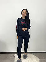 Жіночий піжамний комплект кофта та штани високої посадки на манжетах