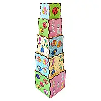 Деревянная развивающая игра для детей Кубики-пирамидки "Животные" (Деревянные пазлы-вкладыи)