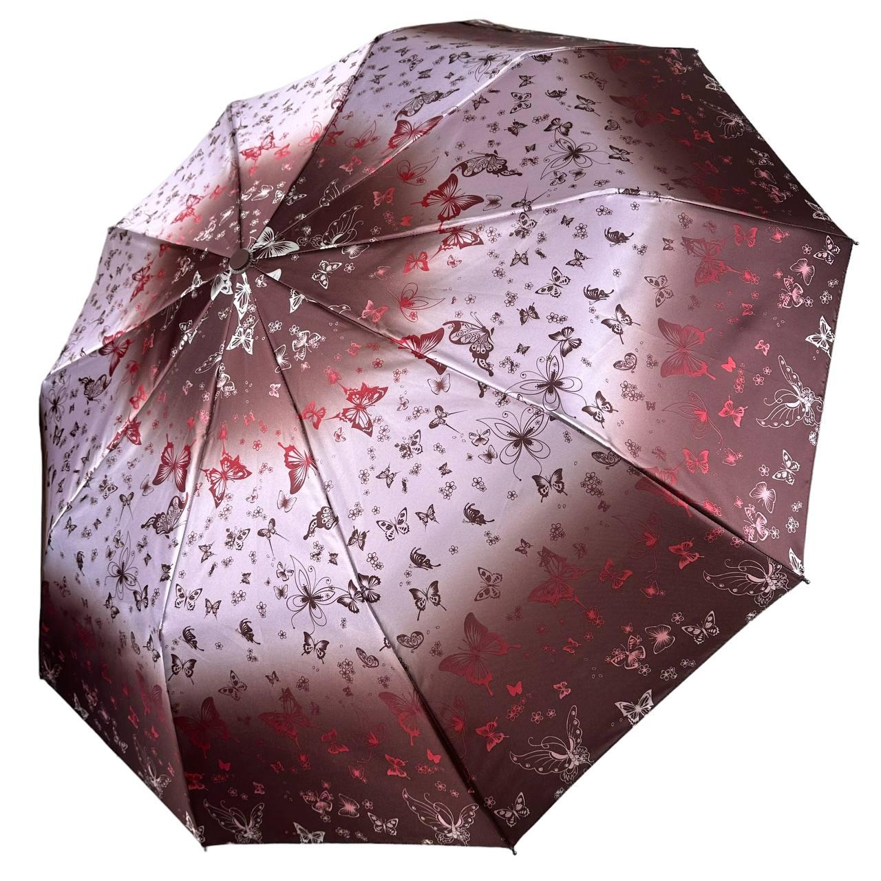 Жіноча парасолька напівавтомат із метеликами "Butterfly" на 10 спиць, коричнева, 0401-4, фото 1