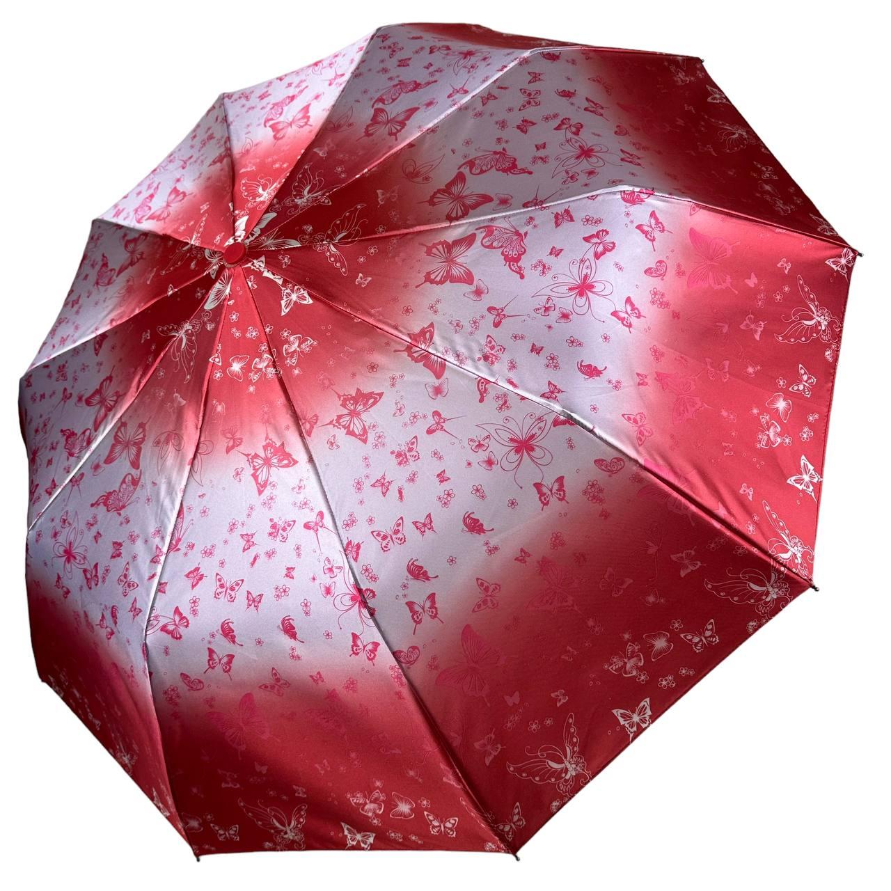 Жіноча парасолька напівавтомат із метеликами "Butterfly" на 10 спиць, червоний, 0401 -6