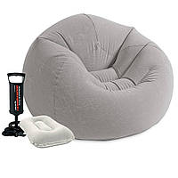 Надувное кресло Intex 68579-2, 107 х 104 х 69 см, с ручным насосом и подушкой IS, код: 2559854