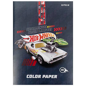 Папір кольоровий двосторонній "Kite HW21-250" серії "Hot Wheels", 15 кольорових аркушів, А4