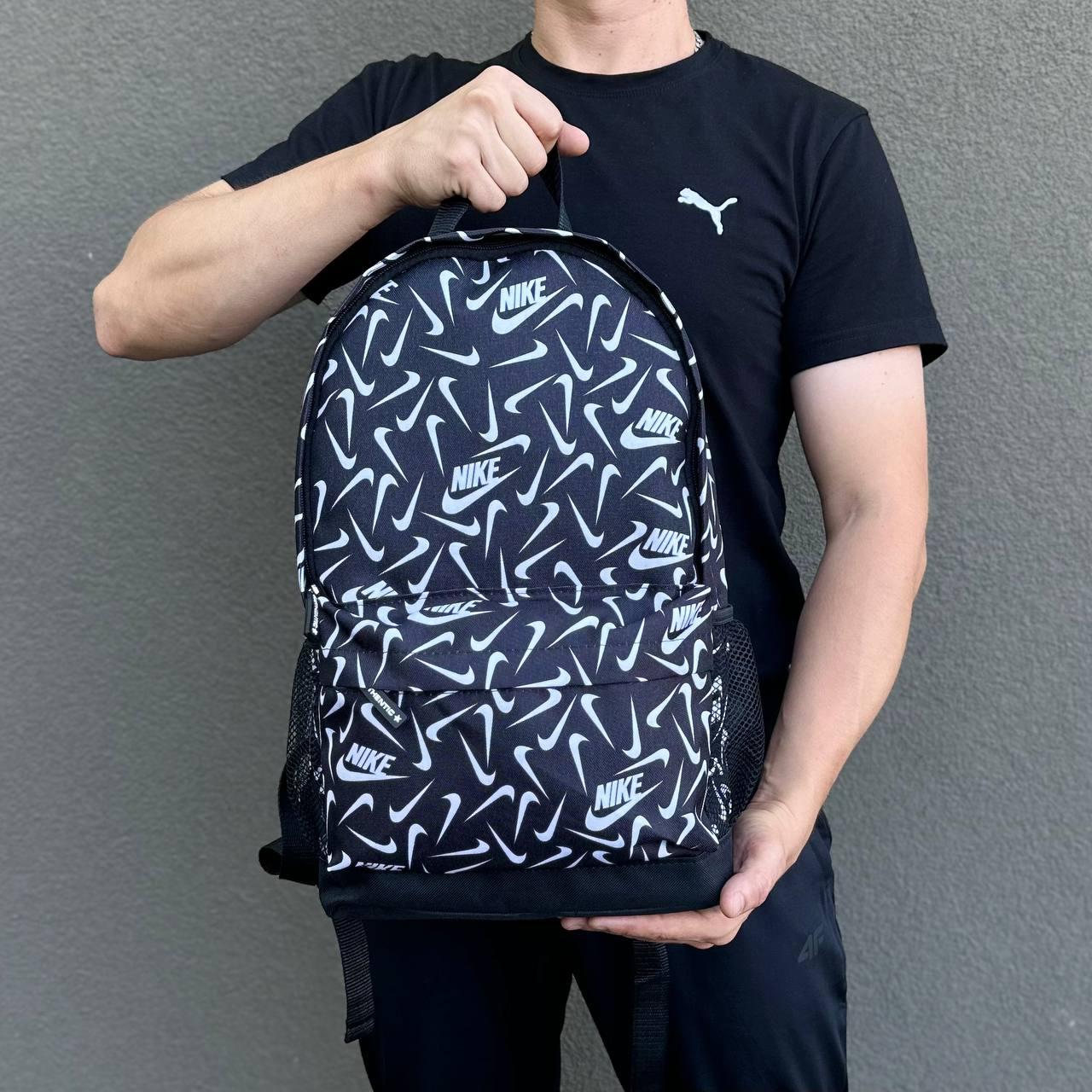 Стильний чорний рюкзак із принтом Nike, найк., фото 1