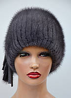 Жіноча норкова шапка на плетеній основі "Кубанка-рюшка"