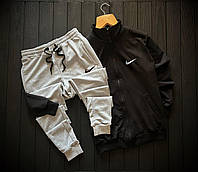 Чоловічий спортивний костюм Nike чорний із сірим без капюшона на блискавці весняний осінній (G)