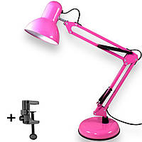 Настольная лампа 811В на подставке и струбцине (с креплением) - для освещения рабочего места, 40 Вт. Розовый