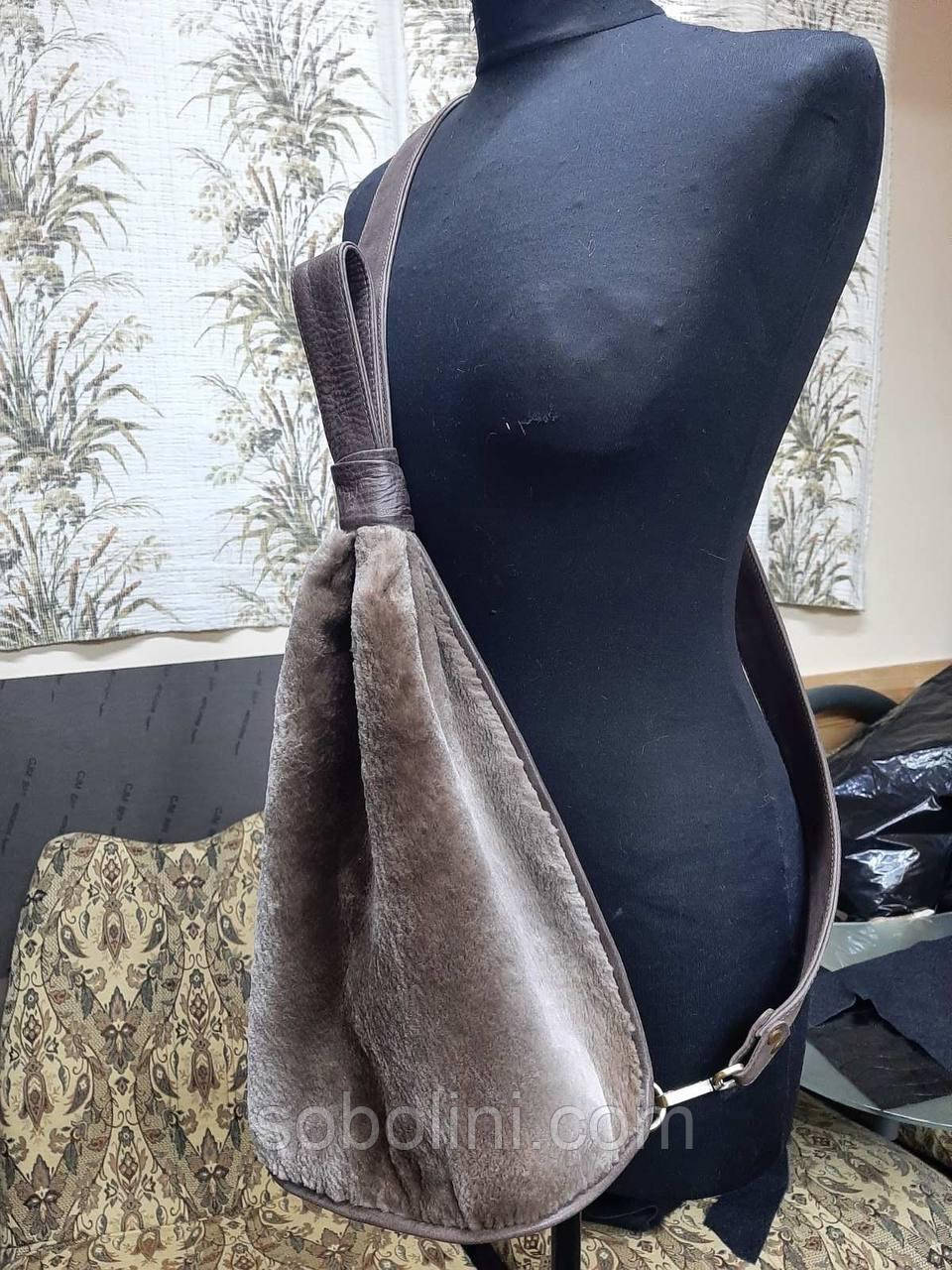 Сумка через плече з хутром бобра та шкіри, фото 1