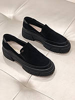 Лоферы женские замшевые черные туфли на платформе HE1002-18-6796 Polann 2971