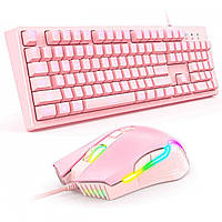 Комплект проводная игровая клавиатура и мышь ONIKUMA G25 CW905 Pink TS, код: 7698197