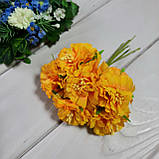 Волошки (чорнобривці, гвоздика, хризантема) з тканини на ніжці жовті 4 см — (паковання 6 шт.), фото 5