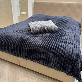 Плед велсофт півторачка 150х200см. Графітове Плед-покривало на ліжко, Королівська смужка