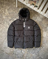 Мужская зимняя куртка Adidas черная короткая до -25 с капюшоном Пуховик Адидас