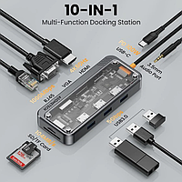 Док-станція Type-C Хаб ASOMETECH 10в1 Концентратор HDMI RJ45 USB 3.0