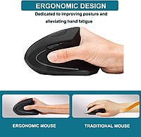 Мышь беспроводная USB TRY Ergonomic 1600 dpi вертикальная для правой руки, встроенный АКБ, черная