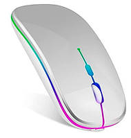 Миша бездротова USB TRY Mouse Slim 1200 dpi з підсв. вбуд. акб біло-сіра