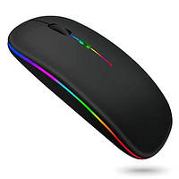 Миша бездротова USB TRY Mouse Slim 1200 dpi з підсвічуванням RGB і вбудованим аккумулятором чорна