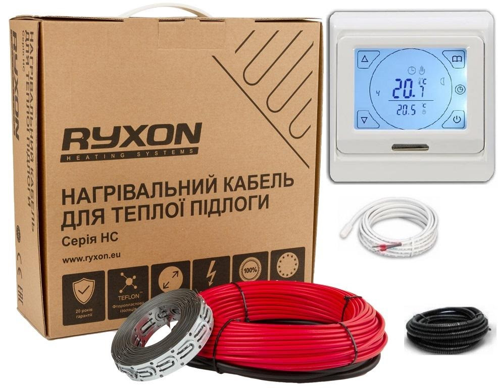 Електрична тепла підлога Ryxon 1м2 - 1,3м2/ 200 Вт (10м) нагрівальний кабель з програмованим терморегулятором E91