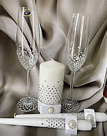Комплект весільних бокалів та свічок Сімейне вогнище "Крістал" білий