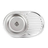 Кухонная мойка из нержавеющей стали Platinum 7750 (0,8/180 мм) декор, овальная мойка для кухни