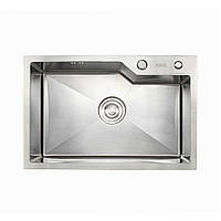 Кухонная мойка Platinum Handmade 650х430х220 (толщина 3,0/1,5 мм) хром, прямоугольная, из нержавеющей стали