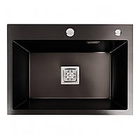 Кухонная мойка Platinum Handmade PVD 580х430х220 (толщина 3,0/1,0 мм квадратный сифон) черная, прямоугольная