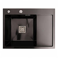 Мойка PVD Platinum Handmade 650x500x230 L черная (квадратный сифон 3,0/1,0) из нержавеющей стали