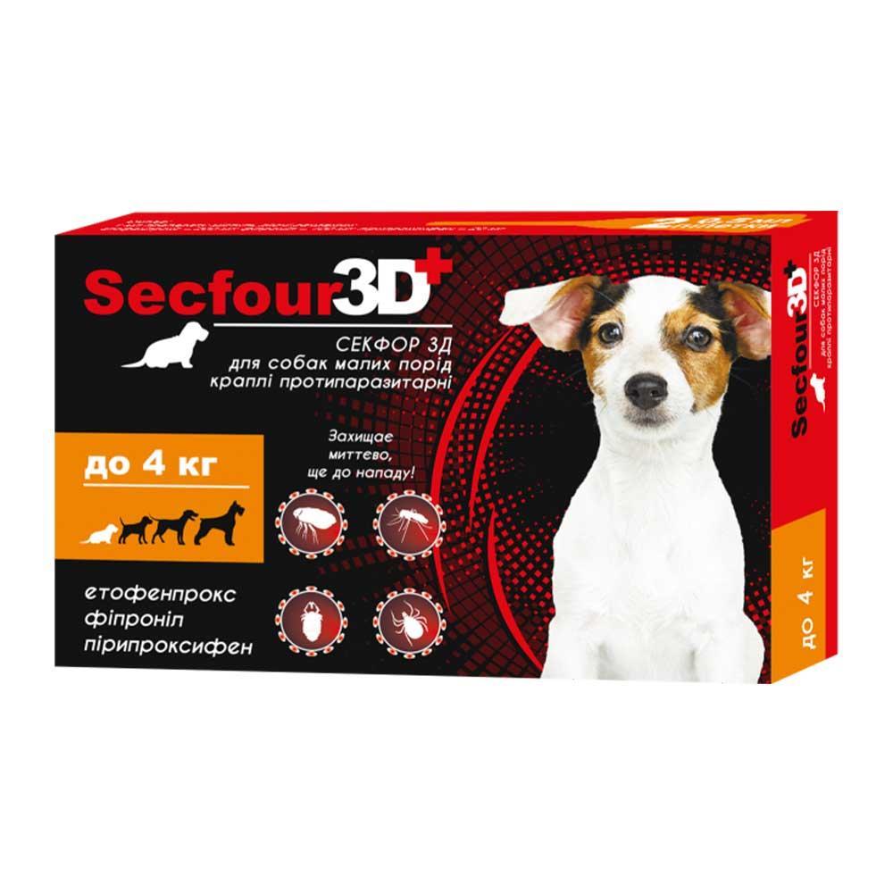 Краплі протипаразитарні Secfour 3D (Секфор 3Д) для собак малих порід до 4 кг, 2 піпетки*0.5 мл, 207465
