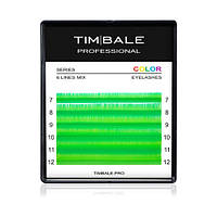 Ресницы неоновые цветные TimBale Neon Green, Зелёные, Микс 6 линий (C 0.10 07-12 мм)