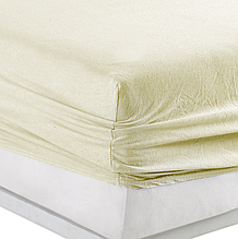 Велике натяжне простирадло 180х200 на резинці бавовна однотонна, простирадло з трикотажу міцна Кремовий