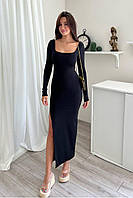 Женское облегающее универсальное платье из плотной вискозы длины миди с разрезом по ноге Цвет Черный