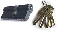 Циліндровий механізм цинковий, серцевина для замка дверного ZN 70 mm 30*40 5 ключів Black Vortex