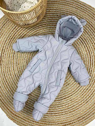 Зимовий дитячий теплий комбінезон з пінетками та рукавичками для новонароджених розміри 86 від півроку до півтора року, фото 1