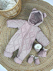 Зимовий дитячий теплий комбінезон з пінетками та рукавичками для новонароджених розмір 86 см, фото 2