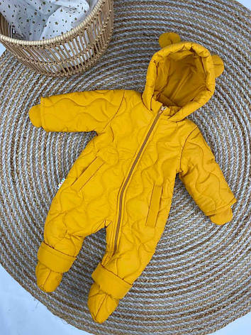 Зимовий дитячий теплий комбінезон з пінетками та рукавичками для новонароджених розміри 74 86 від півроку до півтора року, фото 1