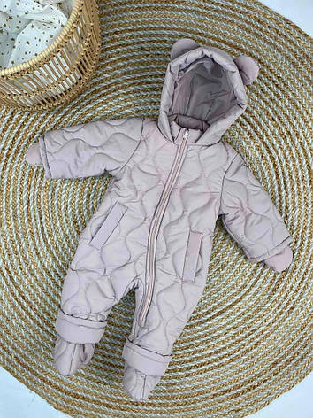 Зимовий дитячий теплий комбінезон з пінетками та рукавичками для новонароджених розмір 86 см, фото 1