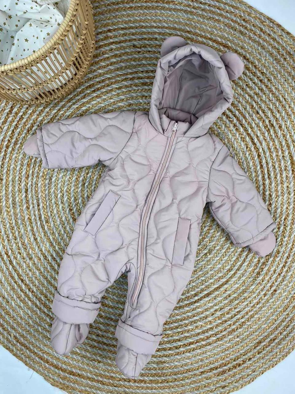 Зимовий дитячий теплий комбінезон з пінетками та рукавичками для новонароджених розмір  86 см